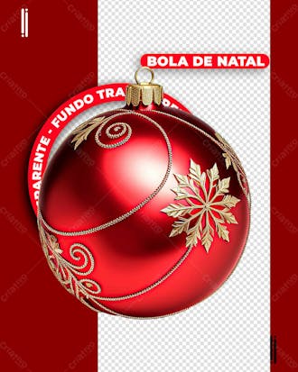 Bola de arvore de natal 3d vermelha | imagem sem fundo | psd editável