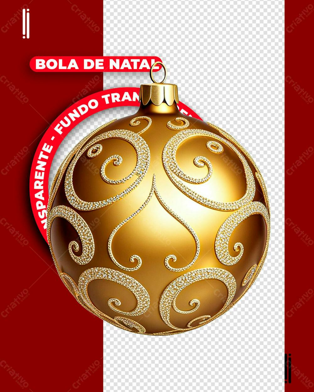 BOLA DE ARVORE DE NATAL 3D DOURADA | IMAGEM SEM FUNDO | PSD EDITÁVEL