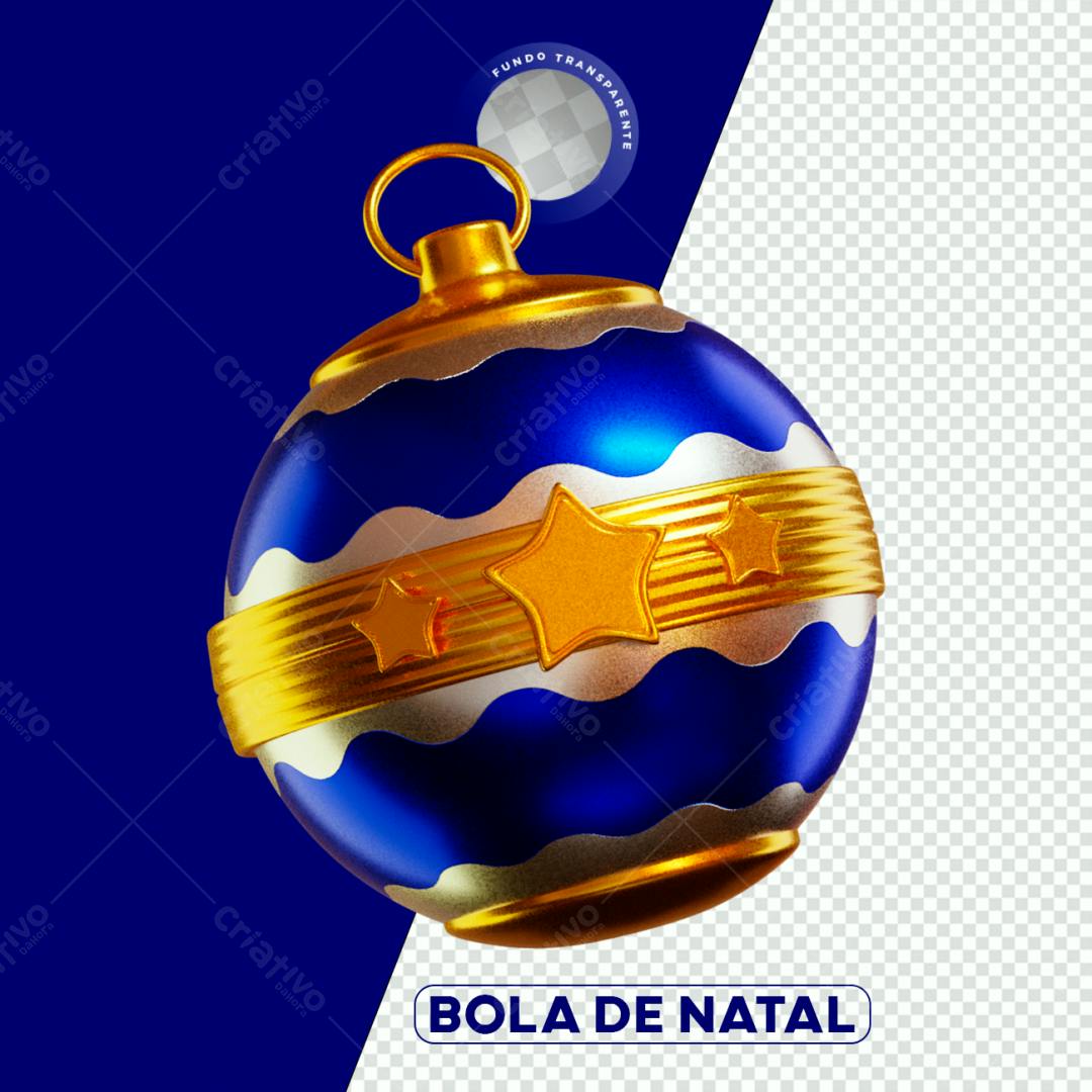 Enfeite Natalino Bola Azul e Dourada PNG com fundo transparente