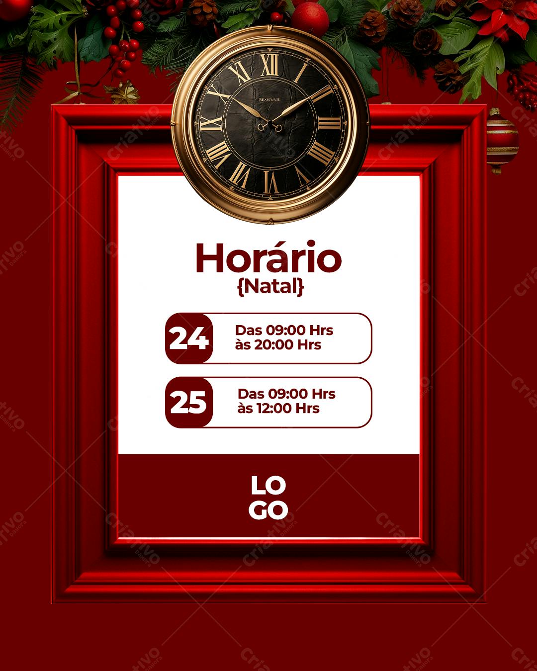 Flyer Natalino com Horário de Funcionamento PSD Editável