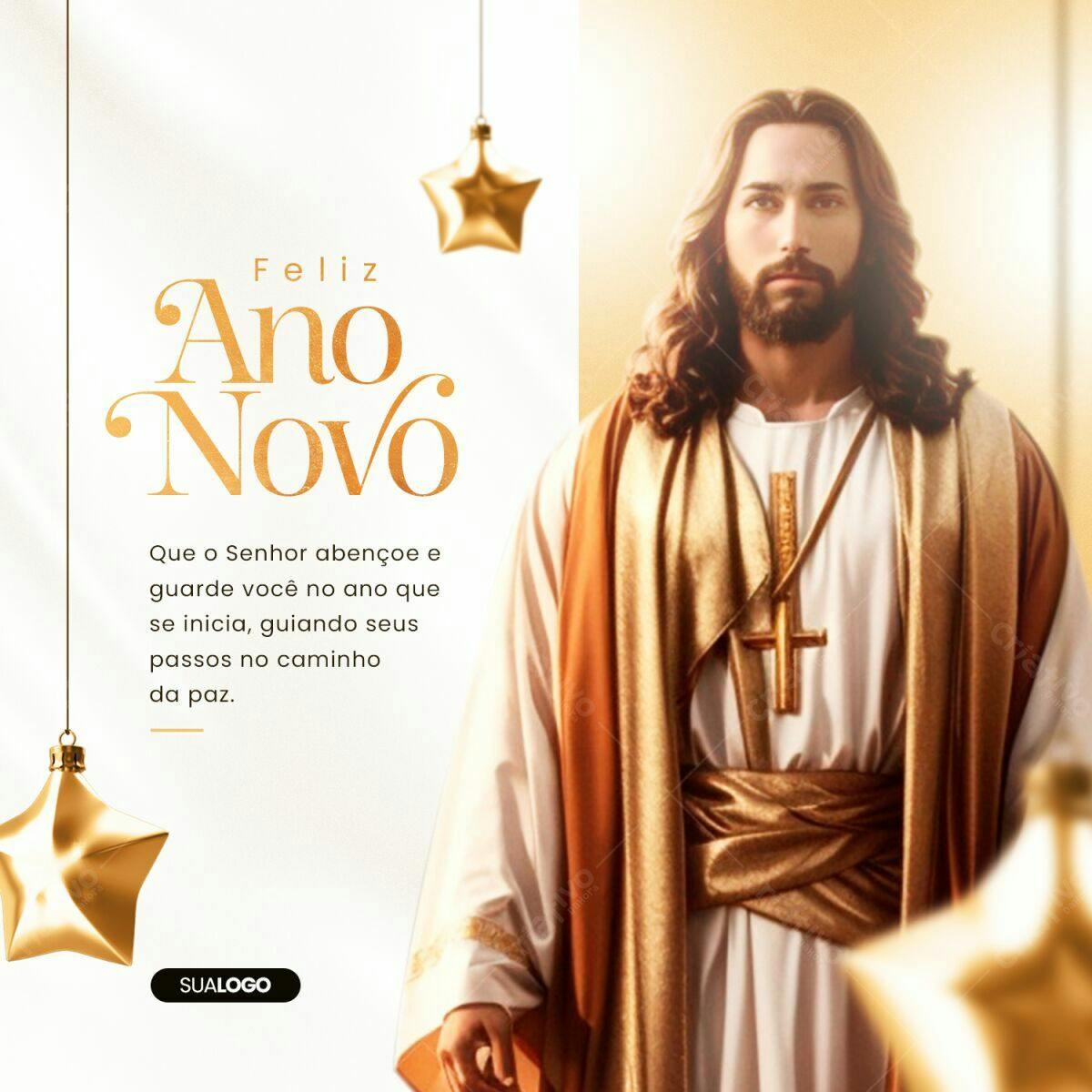 Postagem Feliz Ano Novo com Jesus PSD Editável