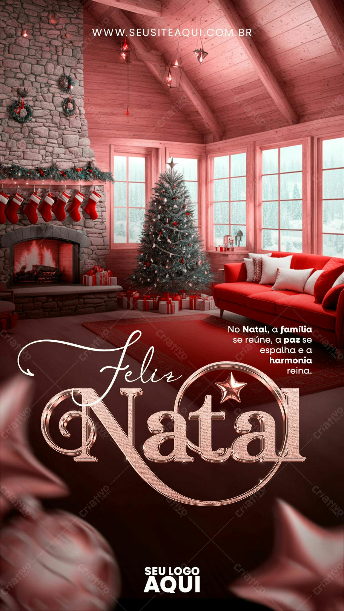 Flyer Natalino com Casa de Madeira PSD Editável