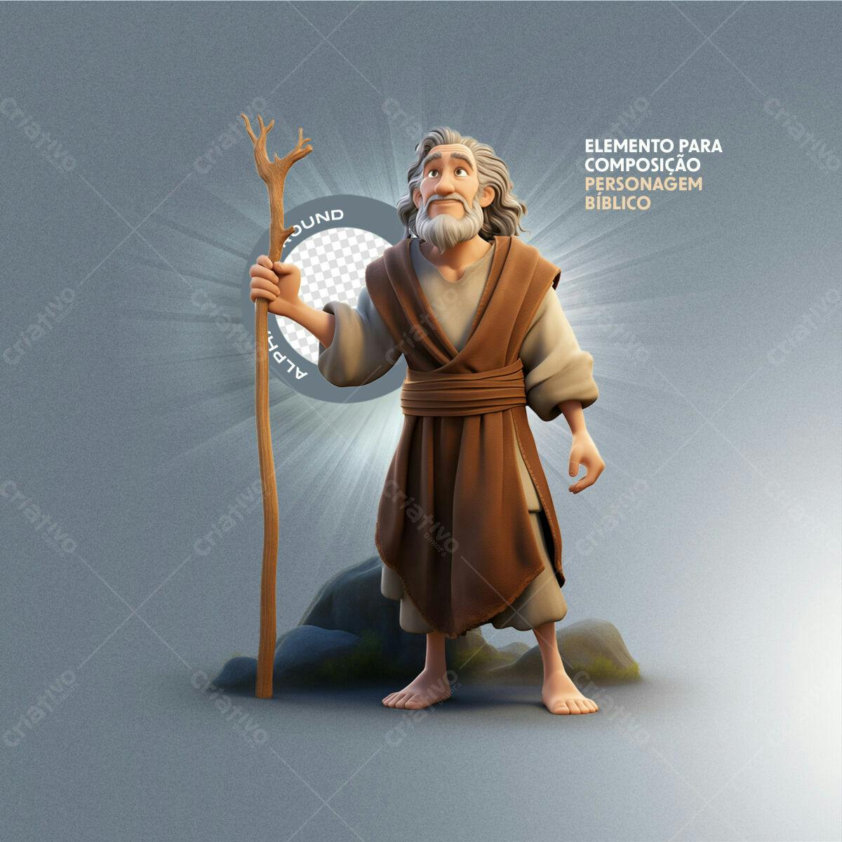 Personagem bíblico 3D segurando cajado