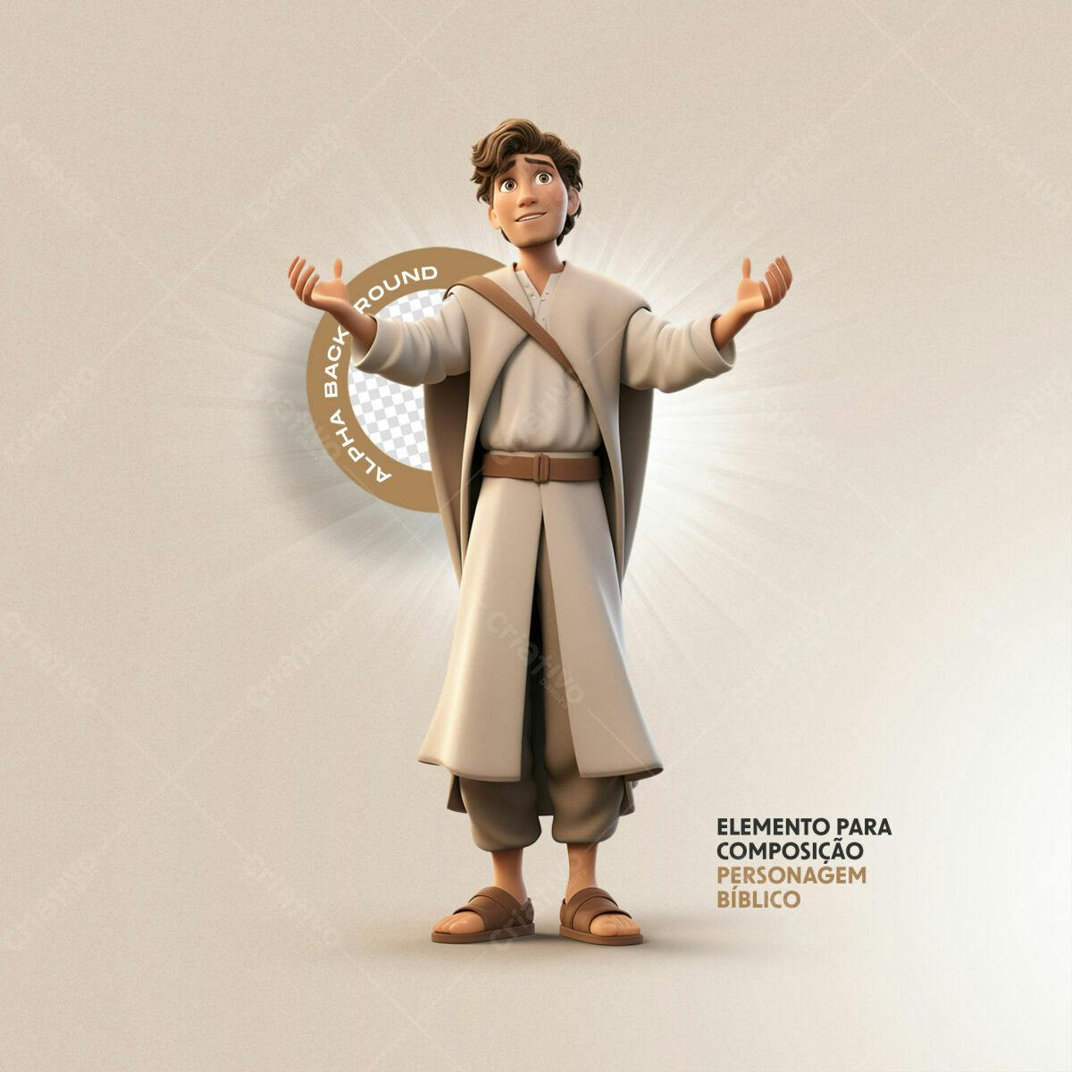 Personagem bíblico em 3D tons bege