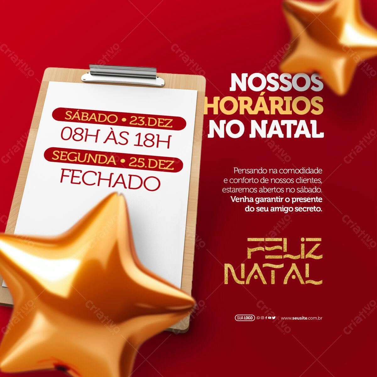Flyer Natalino com Horários de Funcionamento PSD Editável
