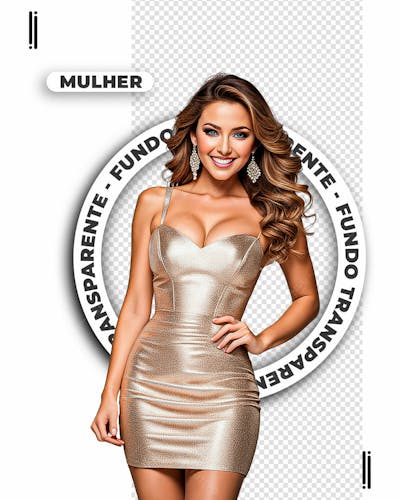 MULHER COM VESTIDO BRILHANTE REVEILLON | IMAGEM SEM FUNDO | PNG | PSD EDITÁVEL