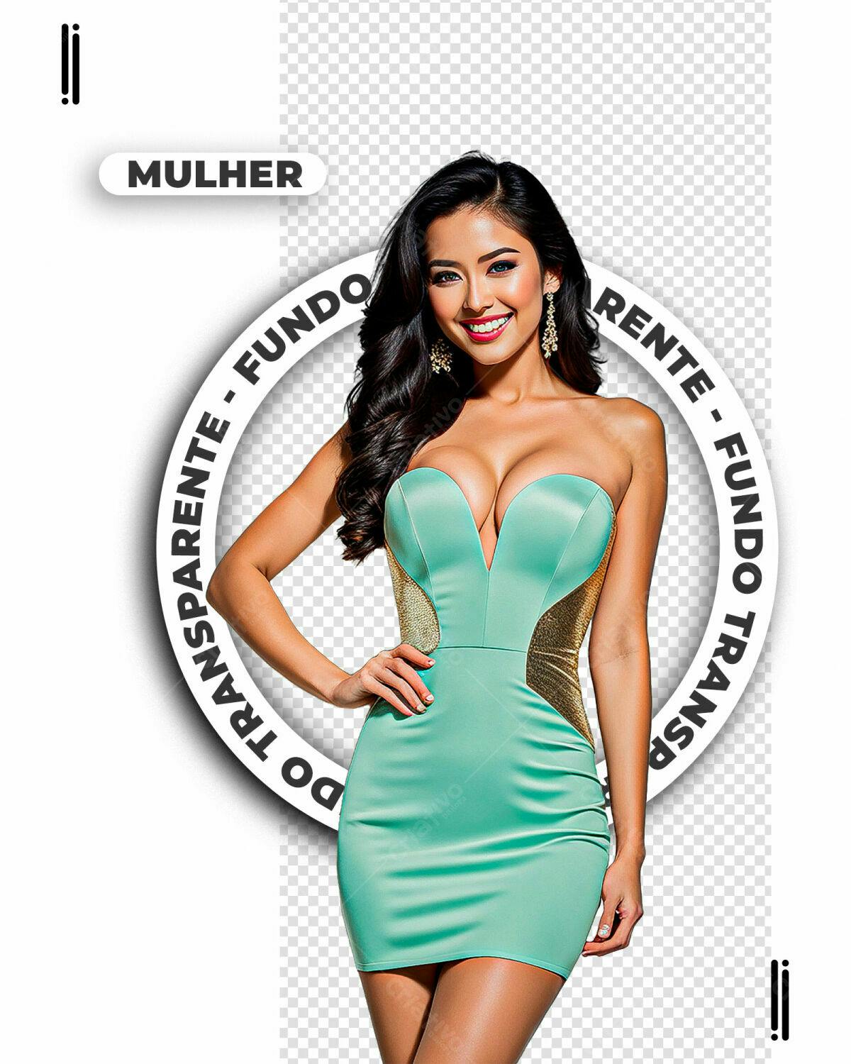 PSD Modelo de Mulher em Vestido Verde Água PSD Editável