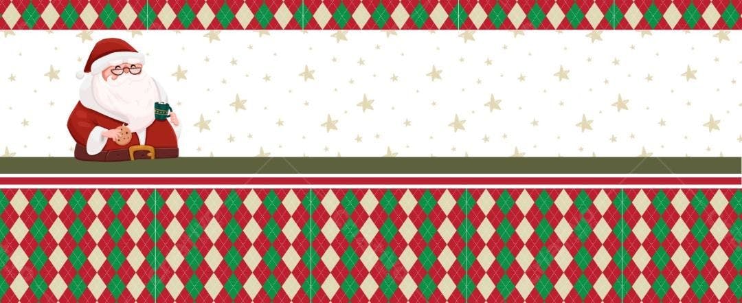 Banner Natalino Papai Noel com Padronagem xadrez Editável no Canva