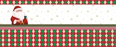 Banner Natalino Papai Noel com Padronagem xadrez Editável no Canva