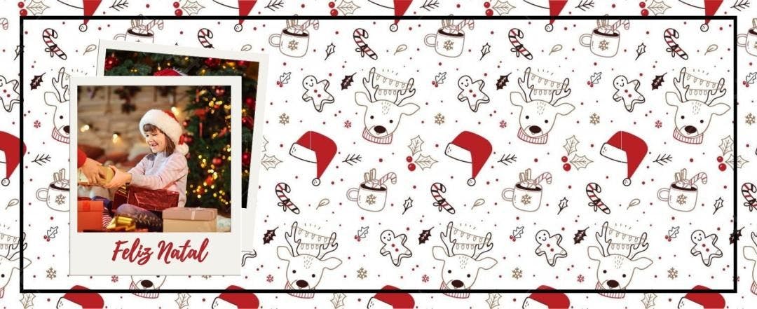 Template de Capa Facebook Natalino com Renas e Chocolate Quente Editável no Canva