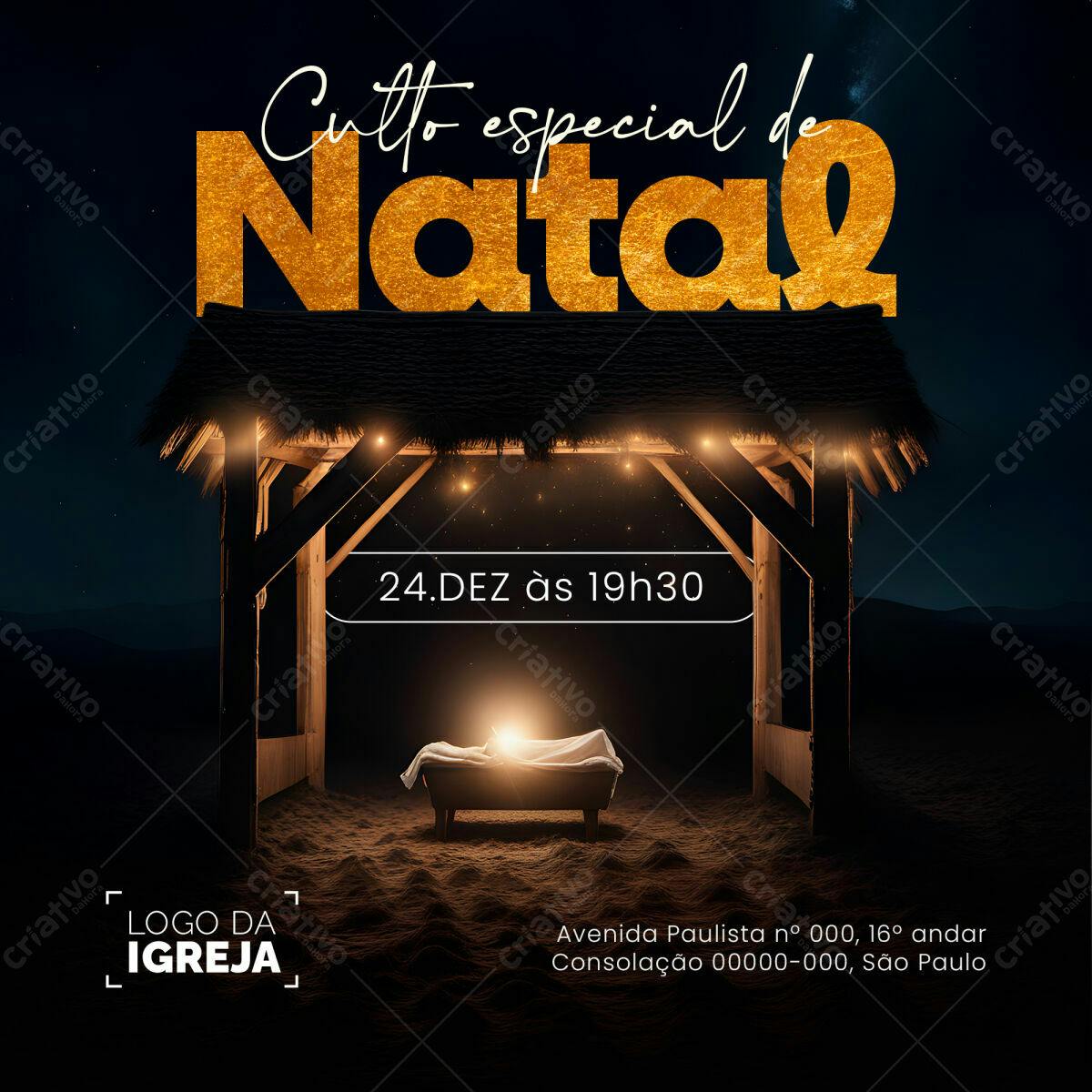 Flyer Natalino para Culto de Igreja PSD Editável