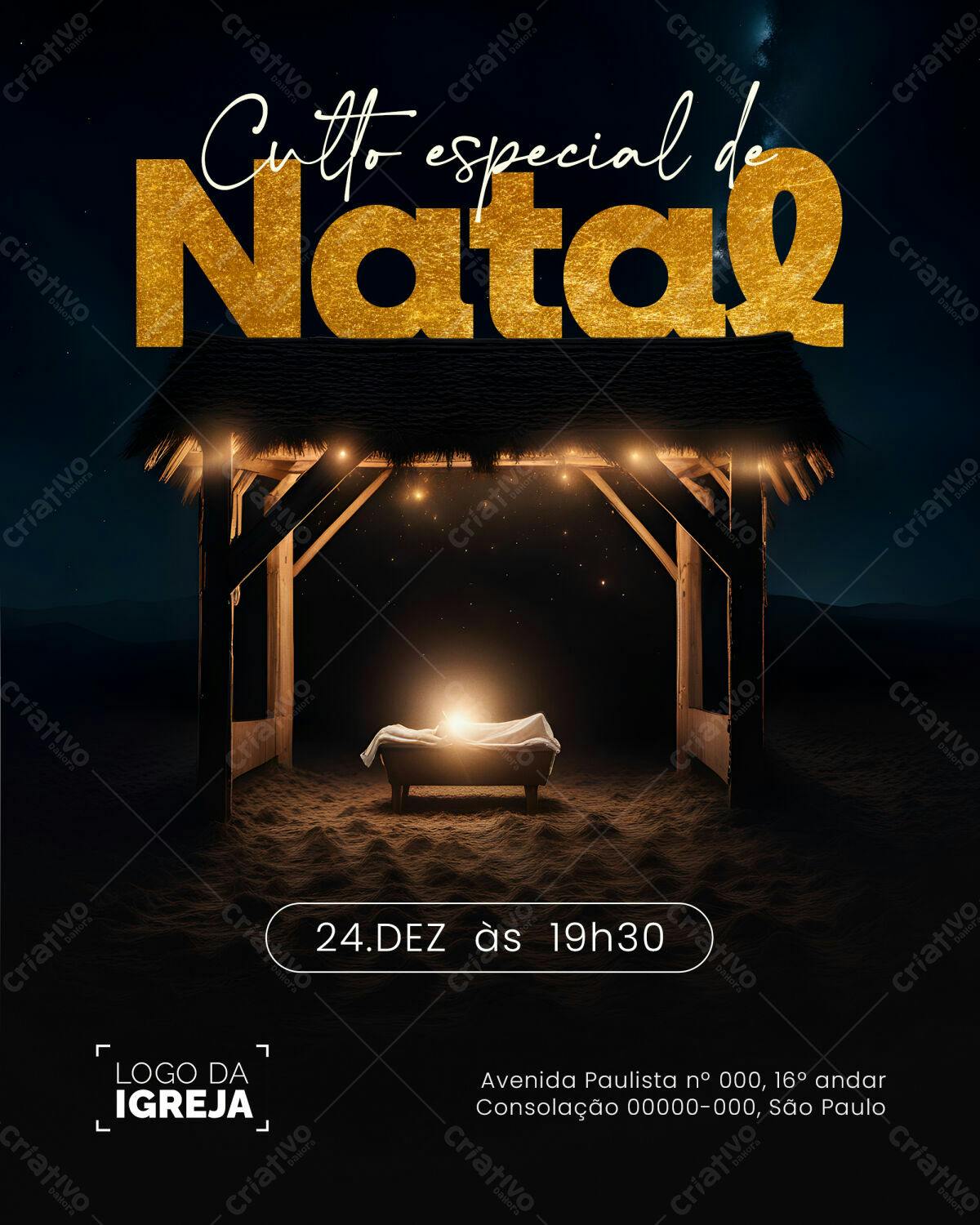 Flyer para Culto de Natal PSD Editável