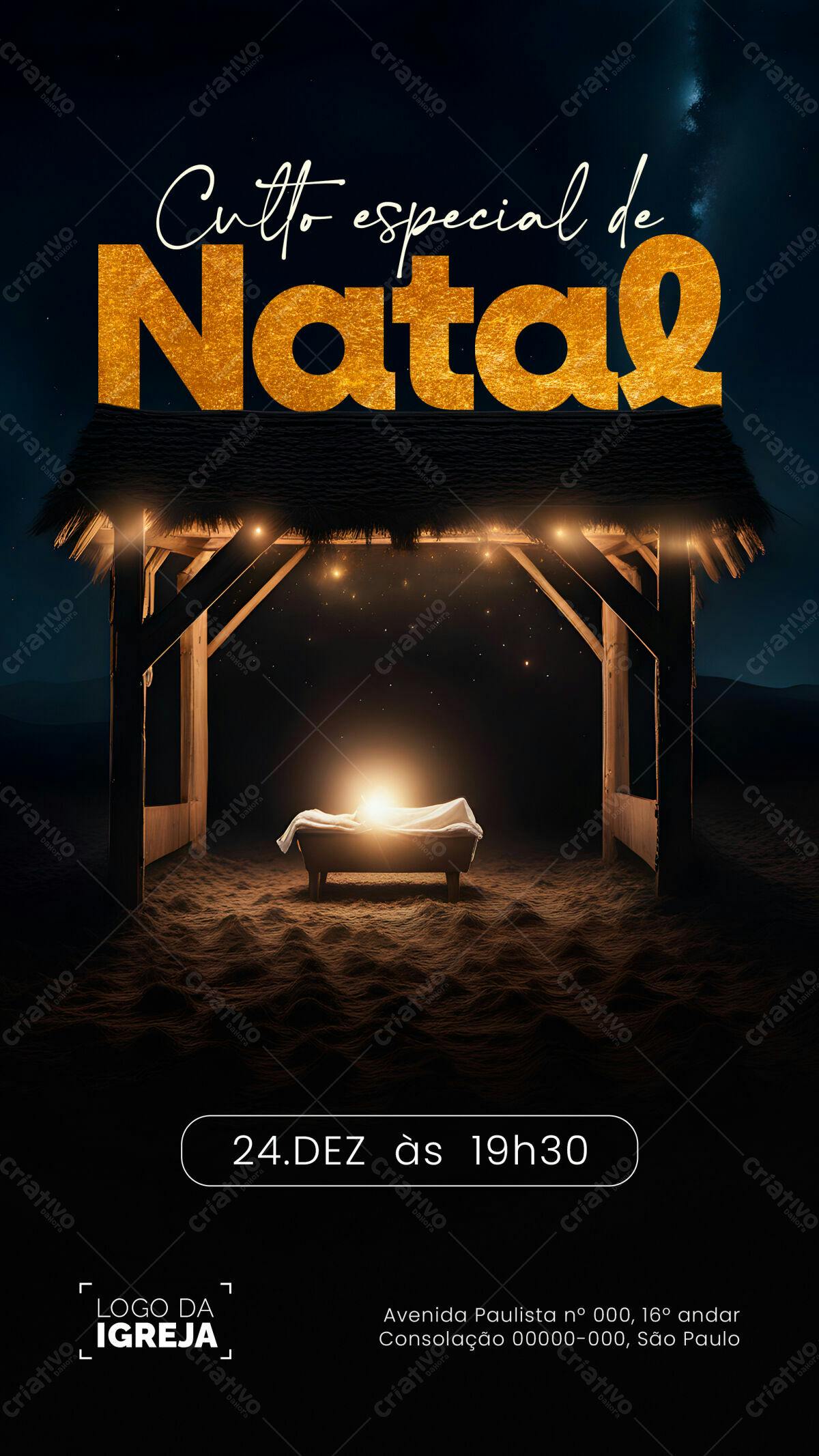 Flyer para Culto de Natal PSD Editável