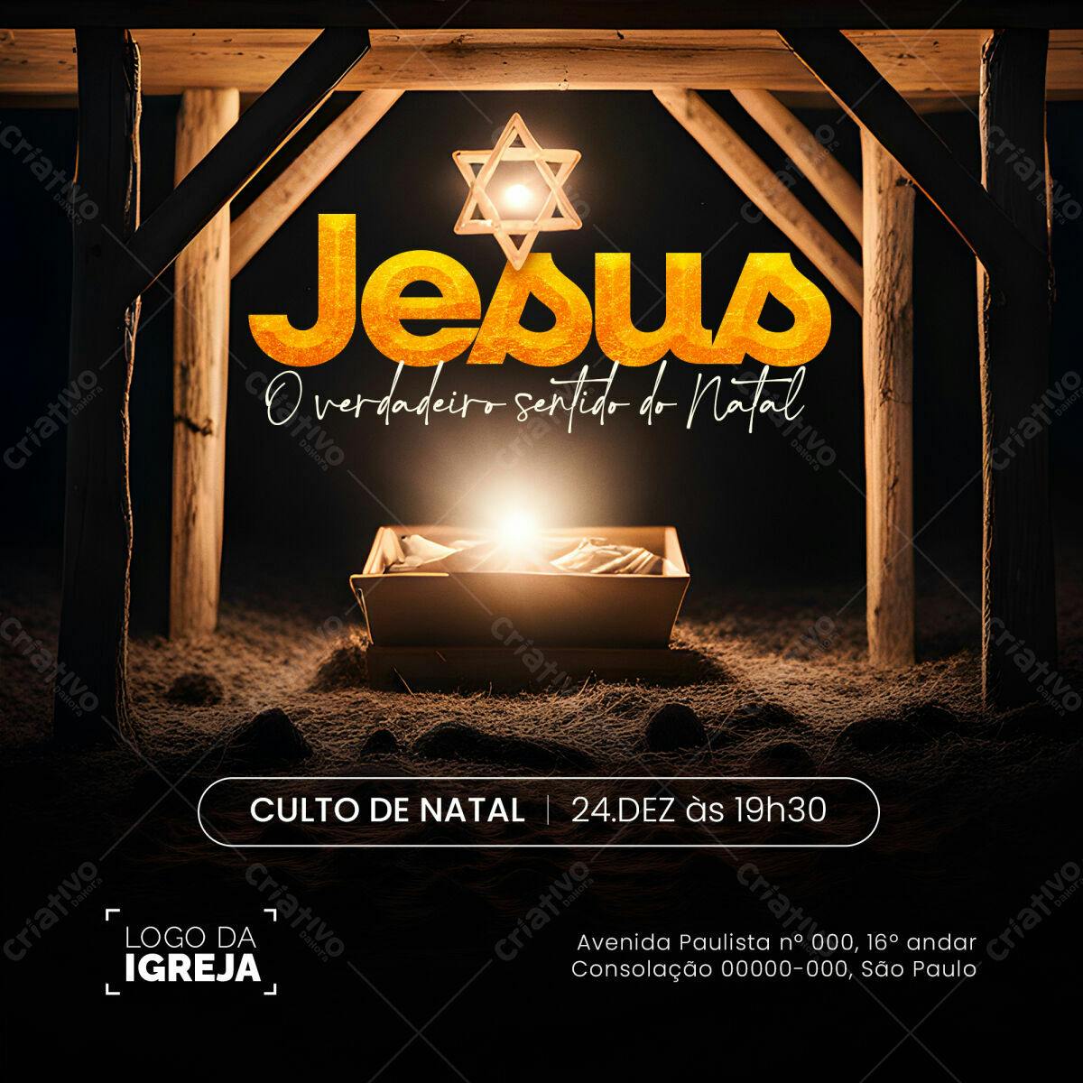 Flyer para Culto de Natal PSD Editável