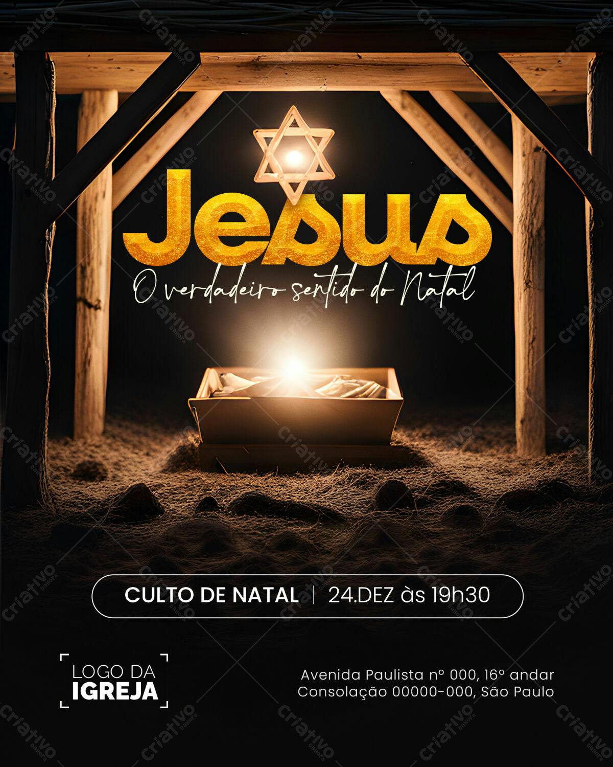 Flyer para Culto de Natal PSD Editável