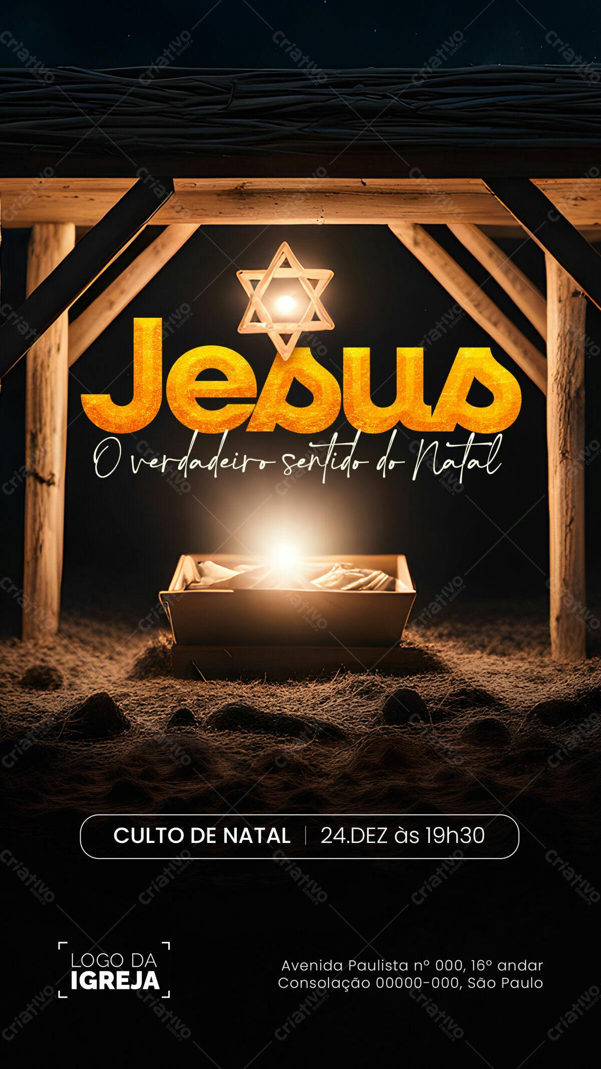 Flyer para Culto de Natal PSD Editável