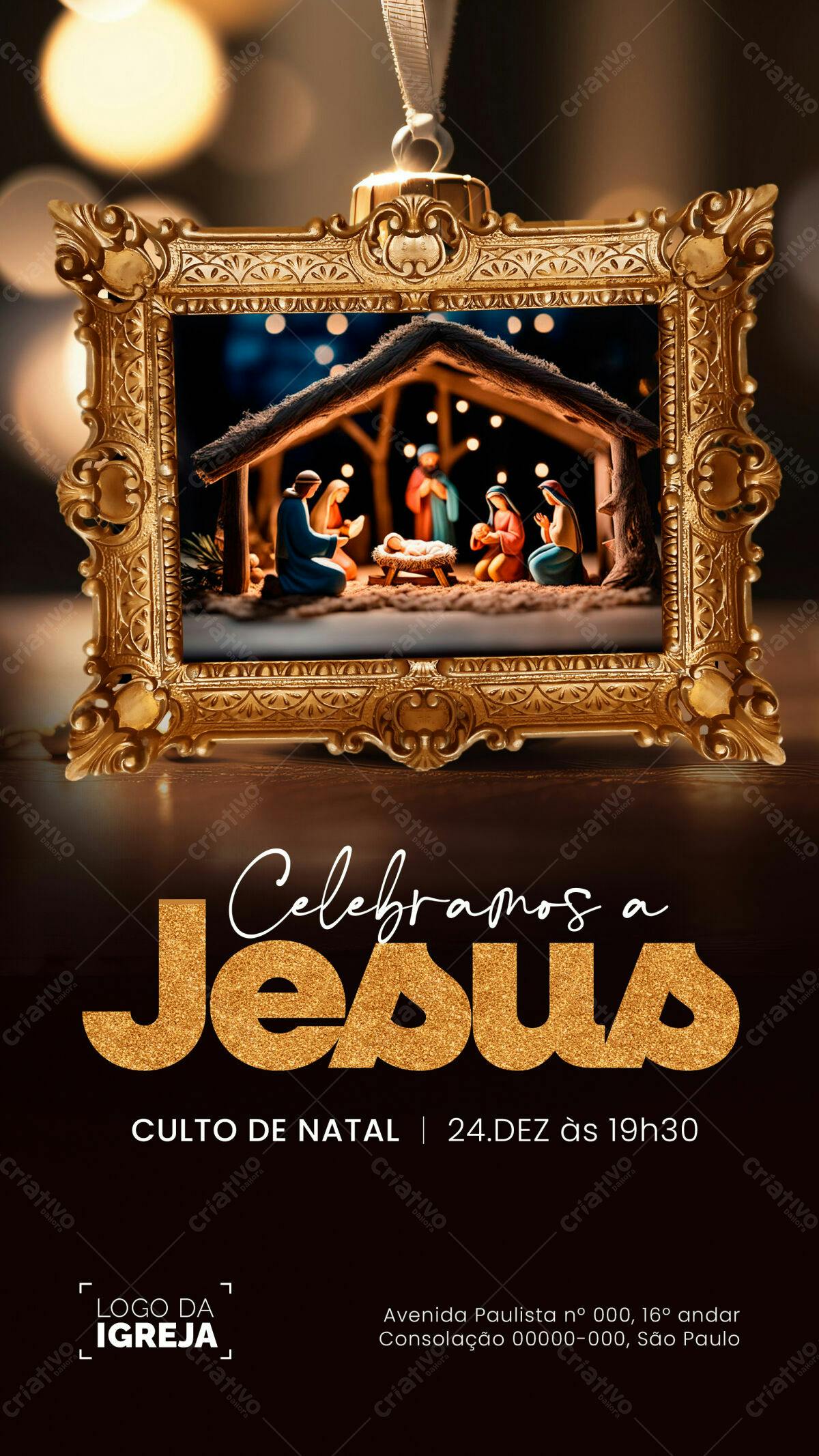 Convite de Natal para Culto Religioso PSD Editável