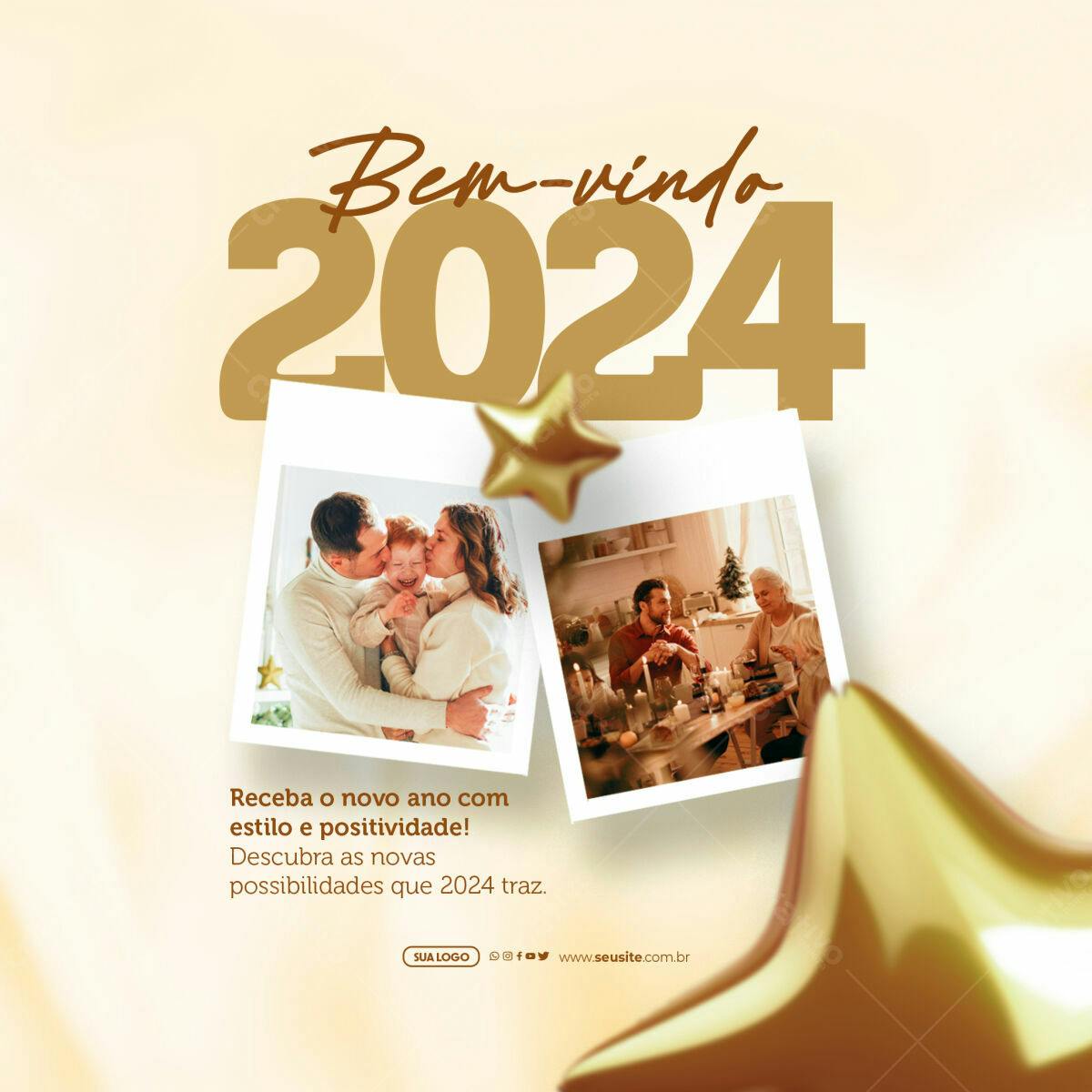 Postagem de Boas Festas Ano Novo 2024 PSD Editável