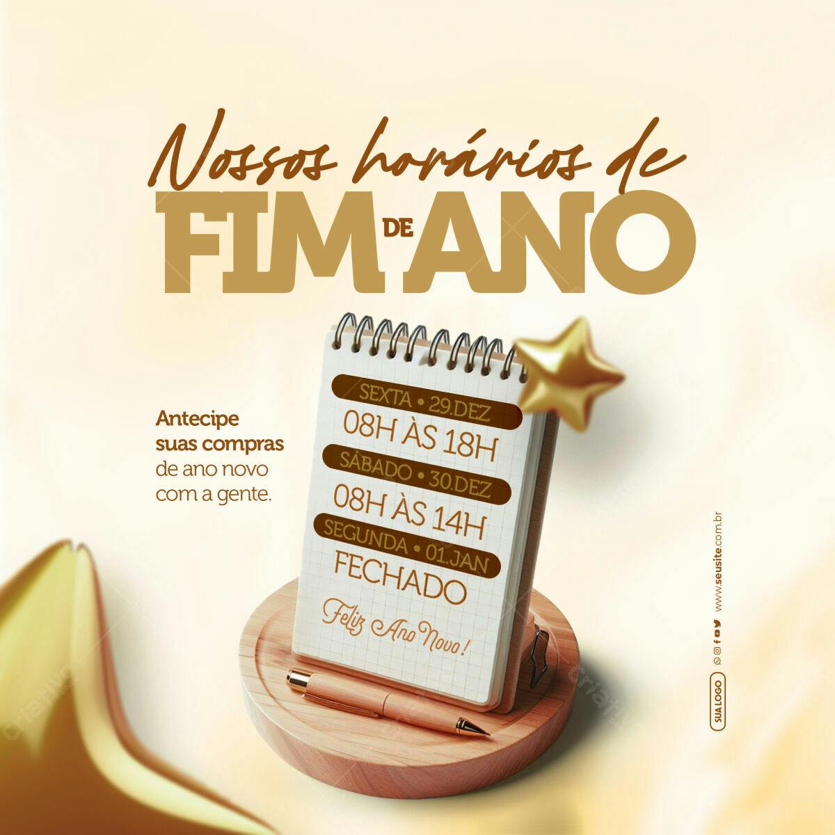 Flyer Fim de Ano Horários PSD Editável