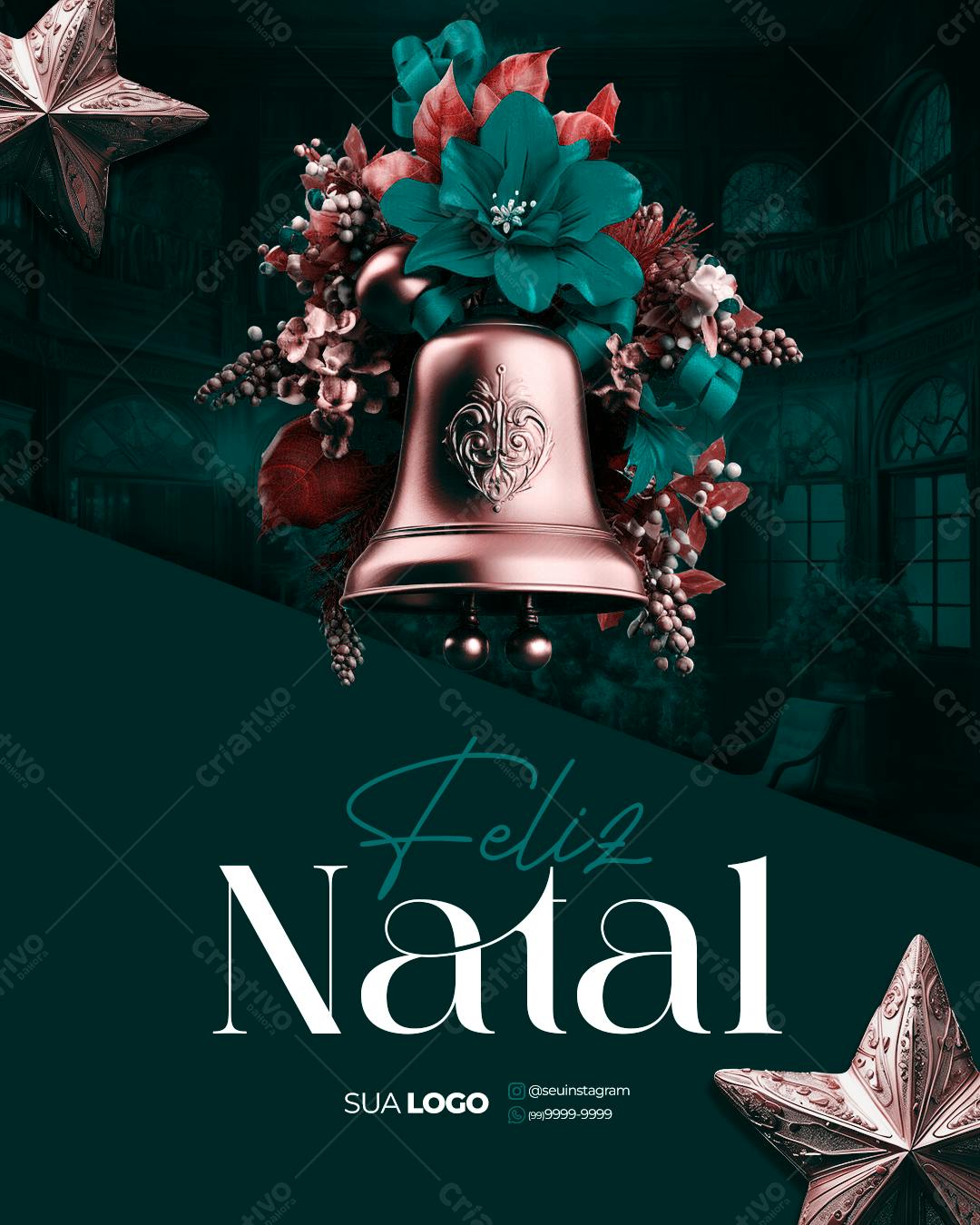 Flyer Natalino com Sino e Flores PSD Editável