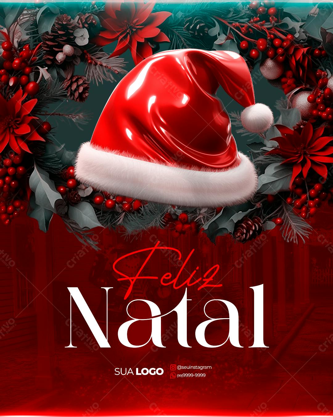 Postagem Natalina com Gorro do Papai Noel PSD Editável
