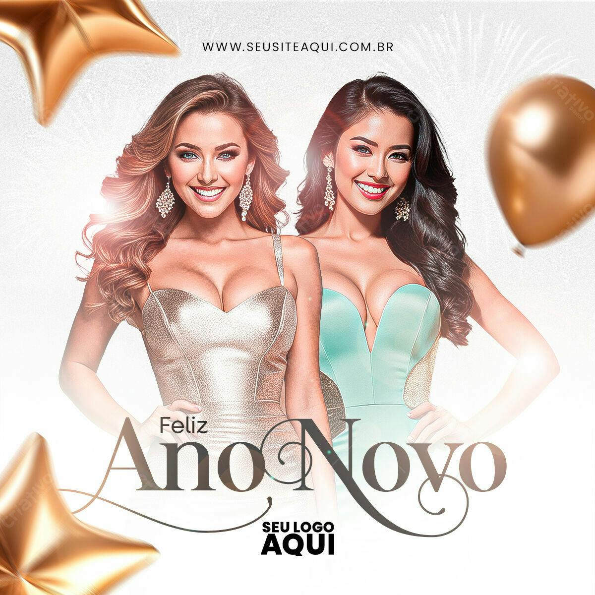 Flyer Ano Novo com Mulheres Elegantes PSD Editável