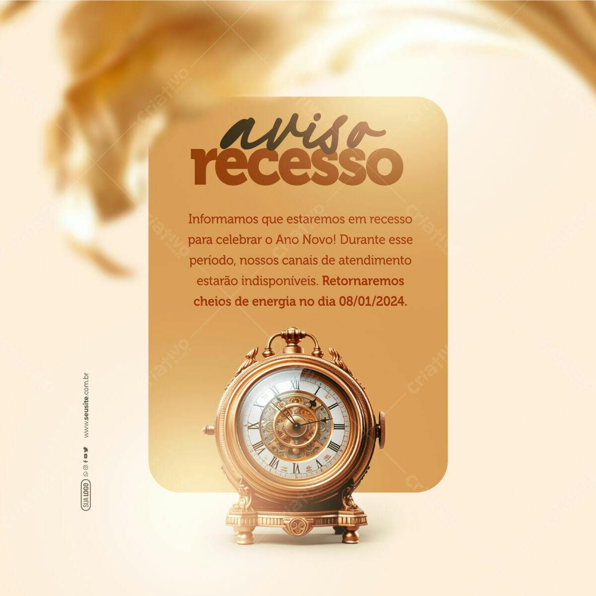 Aviso de Recesso Ano Novo PSD Editável