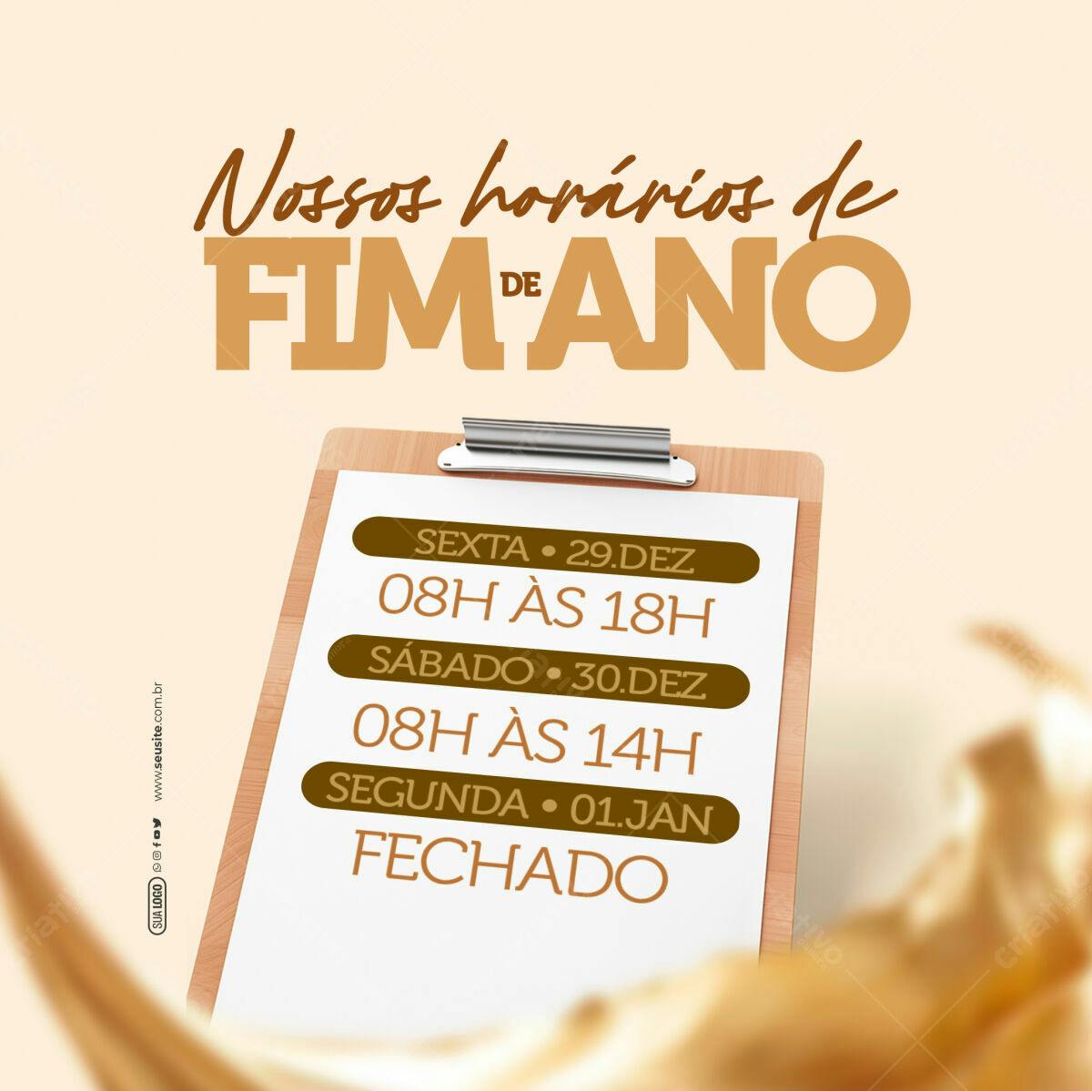 Postagem de Horários de Fim de Ano PSD Editável
