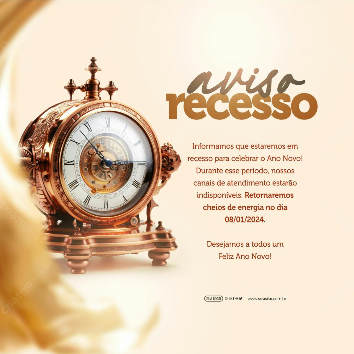 Aviso Recesso Ano Novo PSD Editável