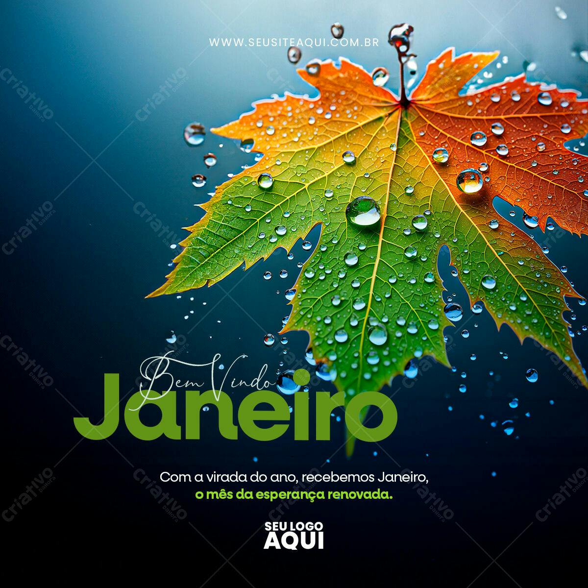 Postagem Janeiro Folha Verde e Amarela PSD Editável