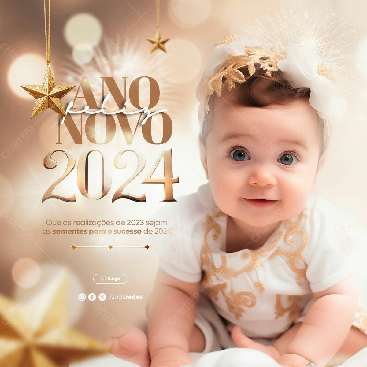 Flyer Ano Novo Bebê 2024 PSD Editável