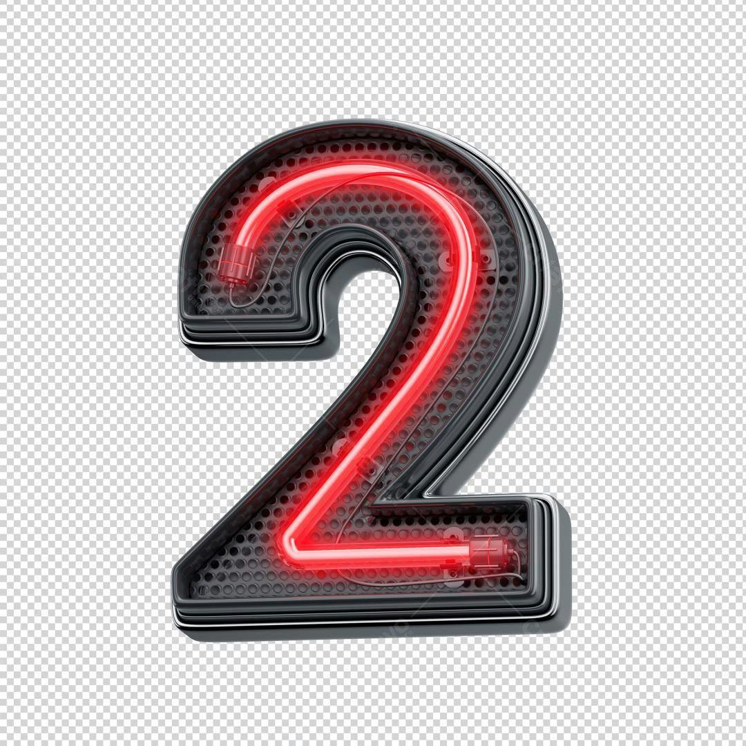 Icone Número 2 Neon Vermelho PNG com fundo transparente