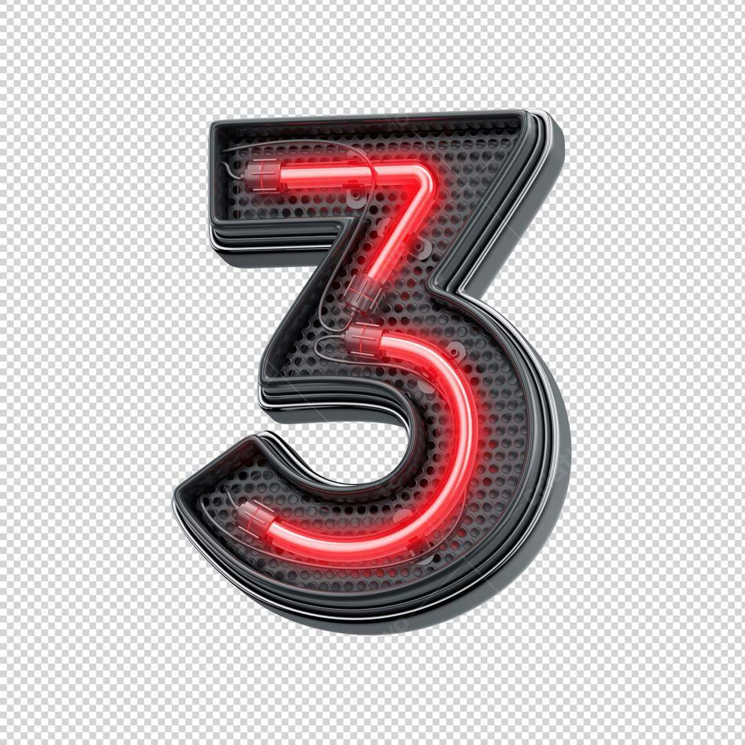 Icone Número 3 Neon PNG com fundo transparente
