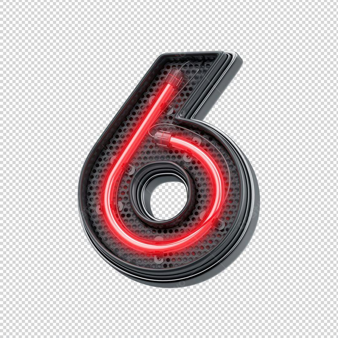 Icone Número 6 Neon Vermelho PNG com fundo transparente
