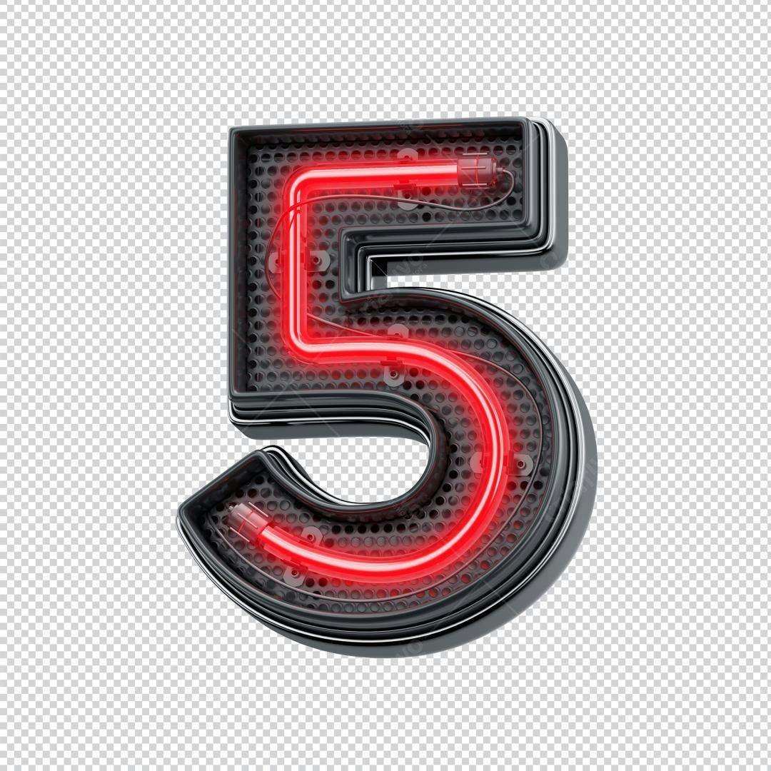 Icone Número 5 Neon Vermelho PNG com fundo transparente