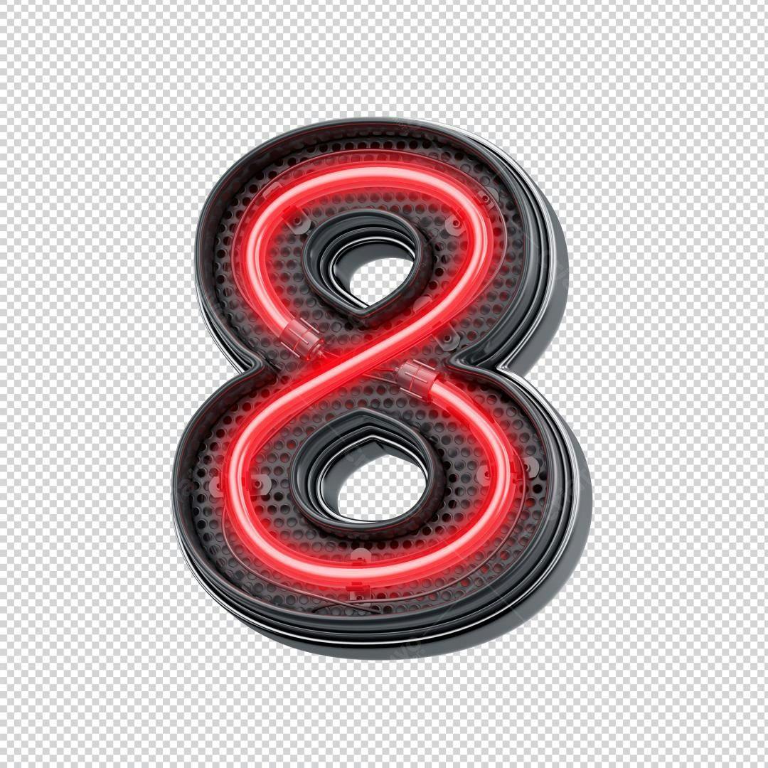Icone Número 8 Neon Vermelho PNG com fundo transparente