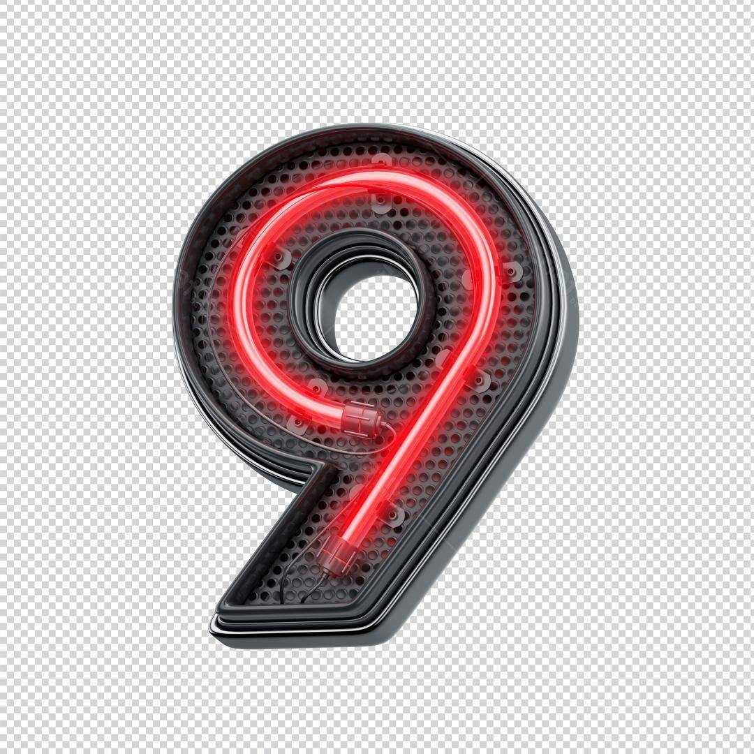 Icone Neon Número 9 PNG com fundo transparente