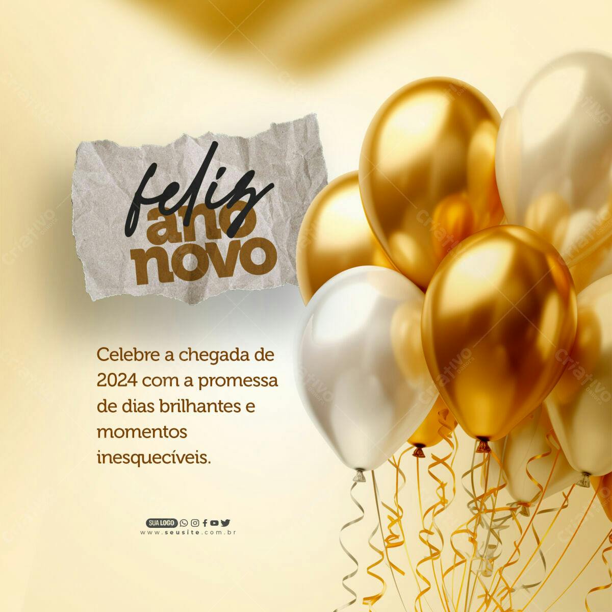 Flyer Ano Novo Dourado e Prata PSD Editável