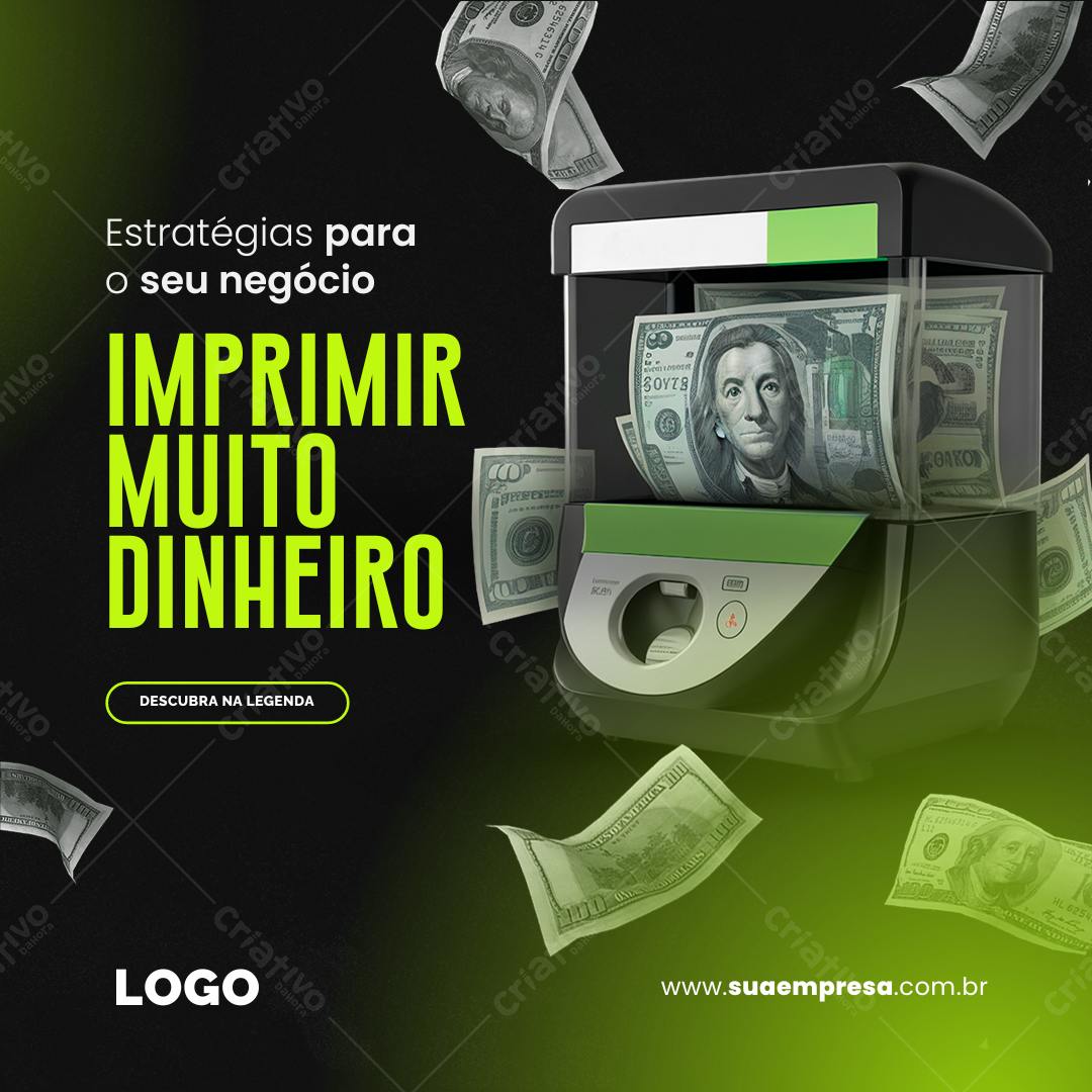 Post Instagram Dinheiro Negócios Verde e Preto Editável no Canva