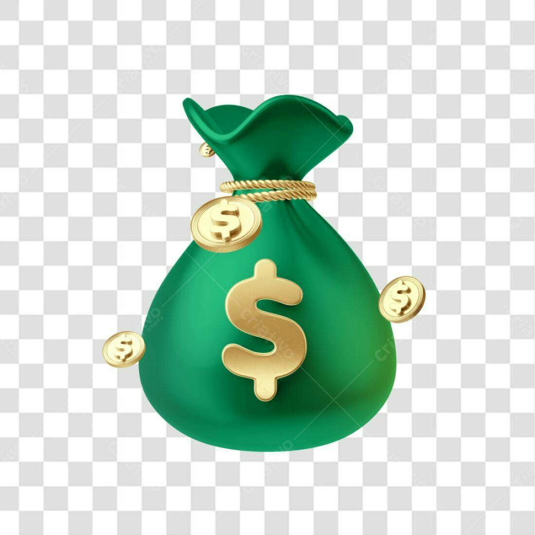 Icone Saco de Dinheiro Verde e Dourado PNG com fundo transparente