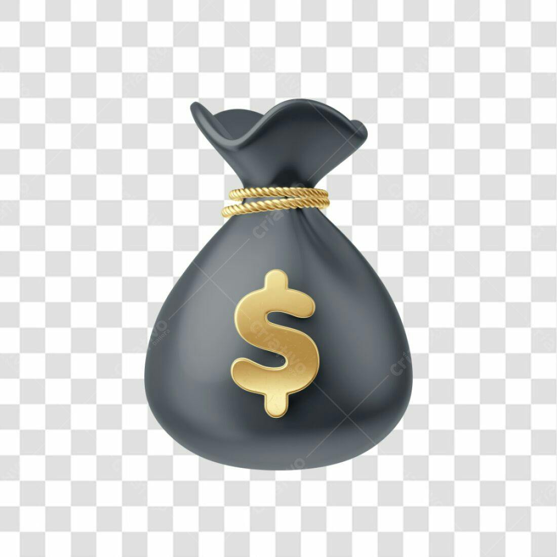 Icone Dinheiro Saco Preto e Dourado PNG com fundo transparente
