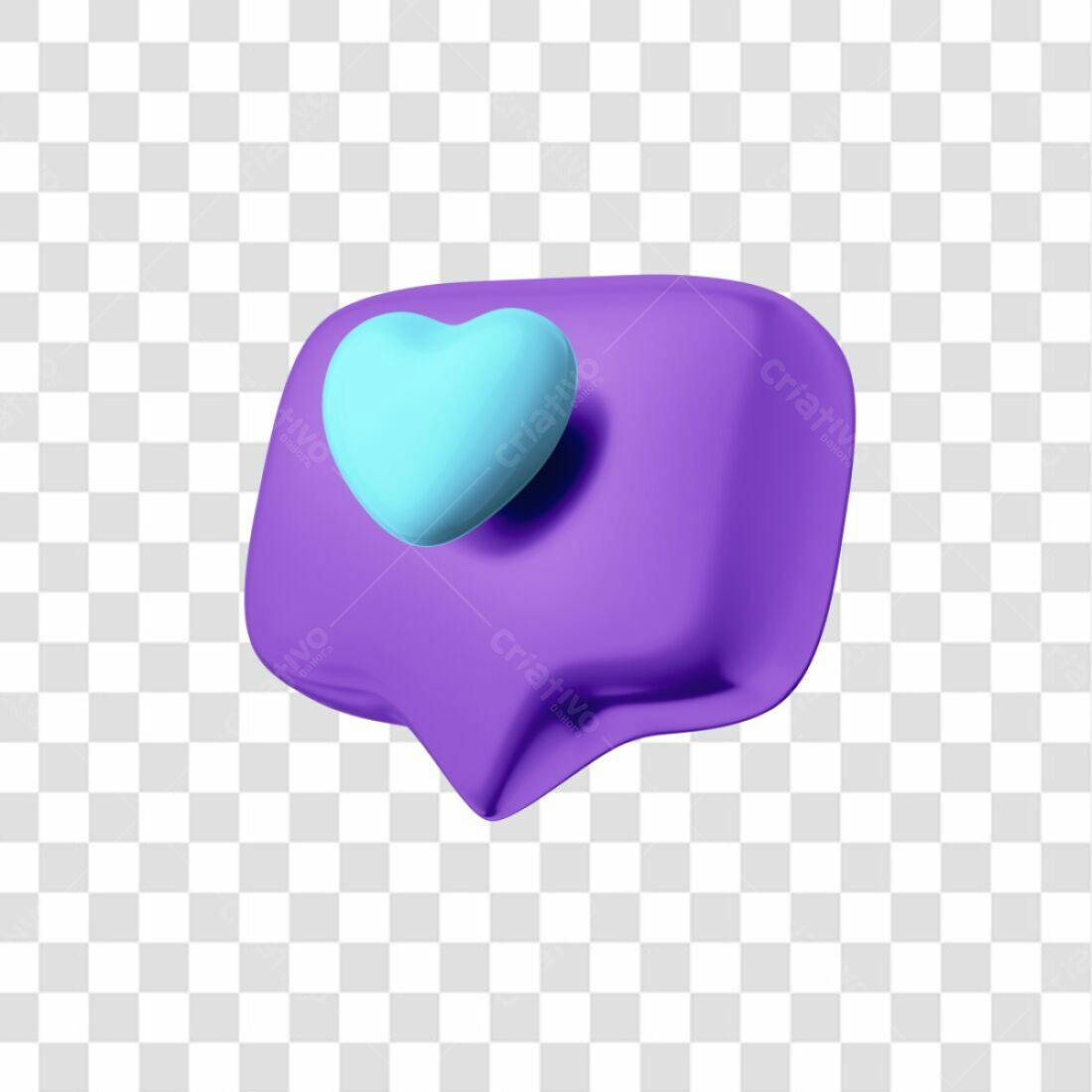 Icone de Curtida em Balão Roxo e Coração Azul PNG com fundo transparente