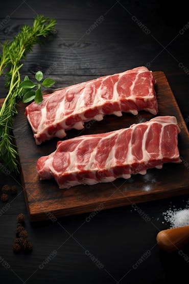 Peça de costelinha suína táboa de madeira açougue carne