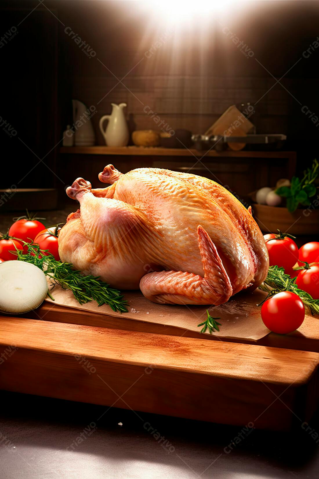 Frango assado com tomates e ervas