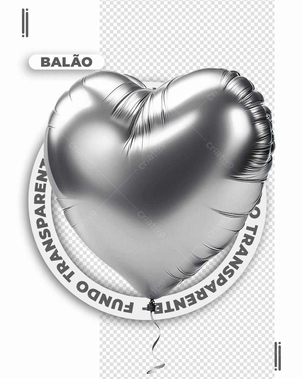 CORAÇÃO BALÃO PRATEADO | FELIZ ANO NOVO | IMAGEM SEM FUNDO | PNG | PSD EDITÁVEL