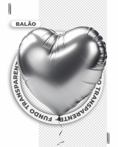 CORAÇÃO BALÃO PRATEADO | FELIZ ANO NOVO | IMAGEM SEM FUNDO | PNG | PSD EDITÁVEL
