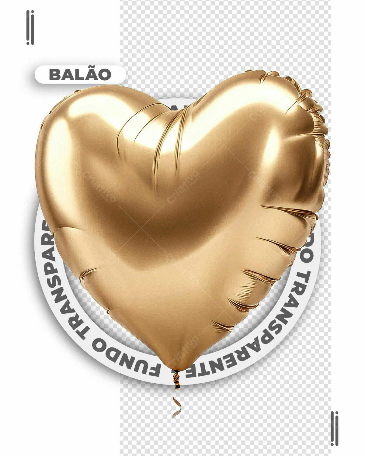 Balão em Formato de Coração Dourado PSD Editável