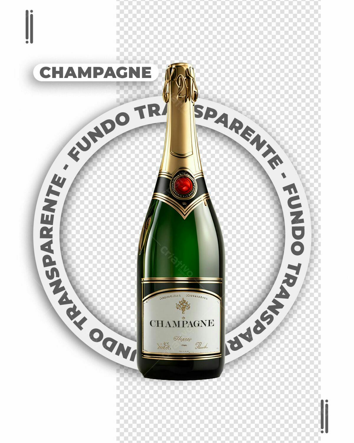 Mockup Garrafa Champanhe Fundo Transparente PSD Editável