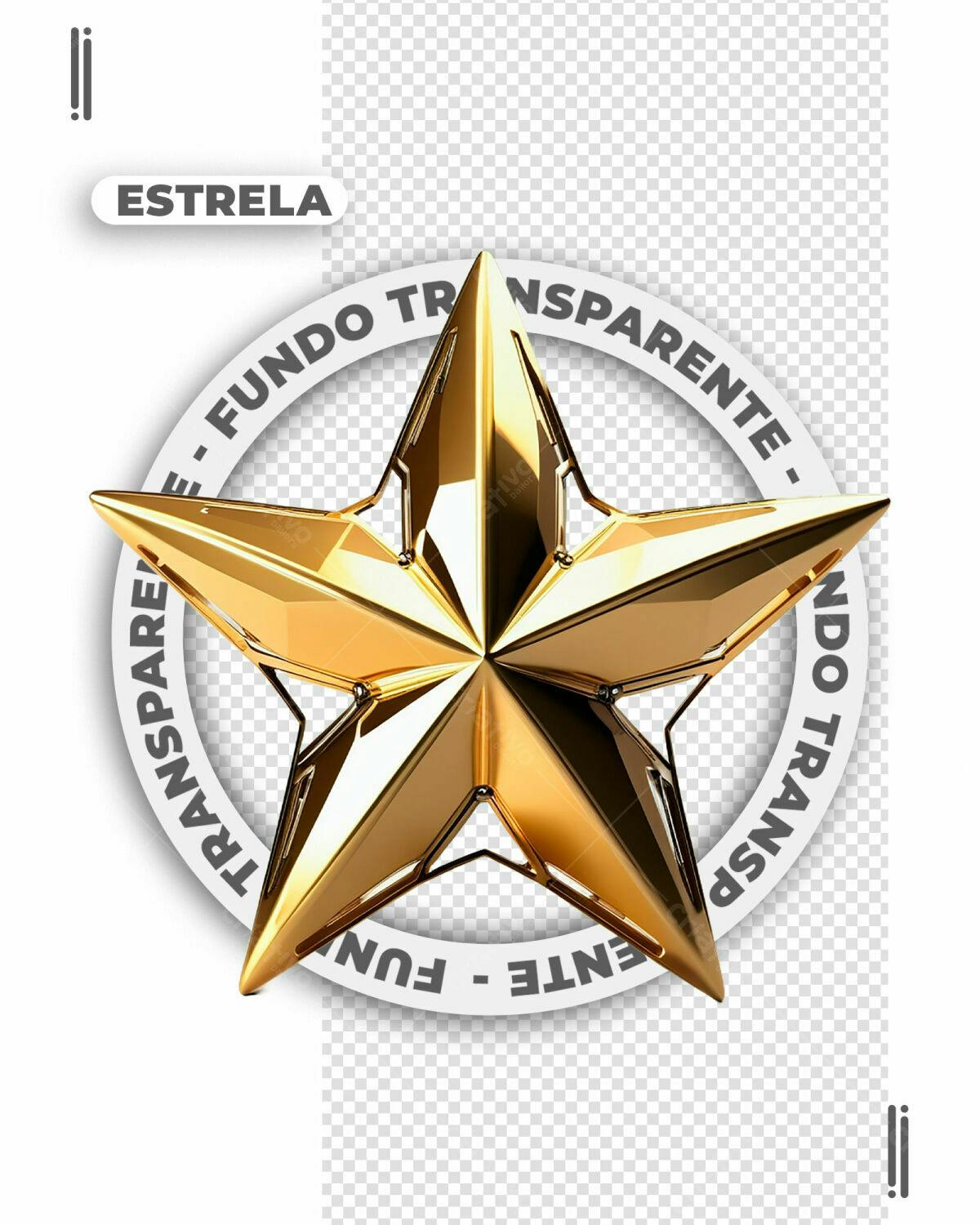 Estrela Dourada com Fundo Transparente PSD Editável