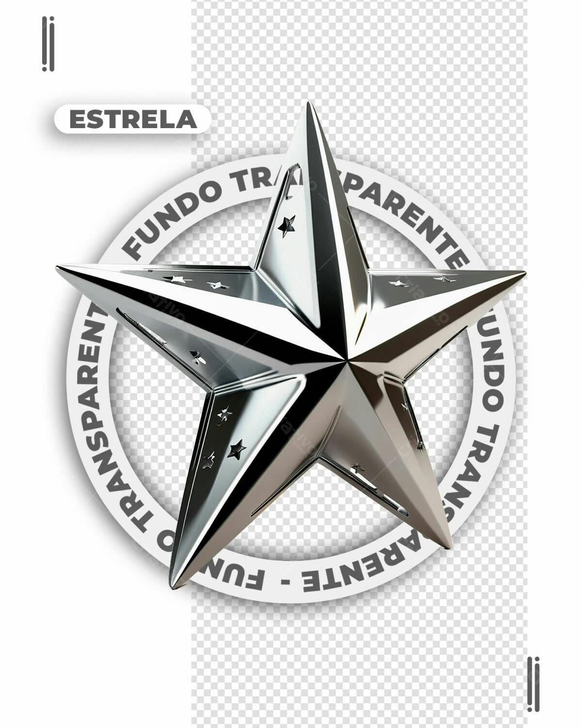 Estrela Cromada com Fundo Transparente PSD Editável